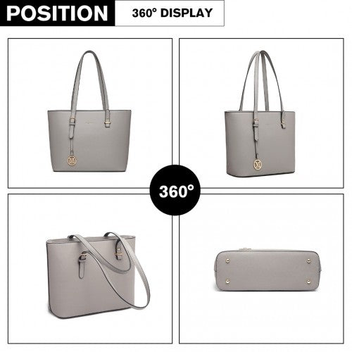 LG2110 - Miss Lulu 4 Piece Classic Sleek Handbag Set - Grey