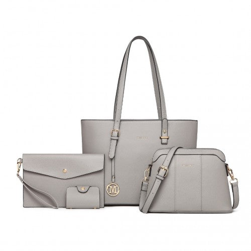 LG2110 - Miss Lulu 4 Piece Classic Sleek Handbag Set - Grey