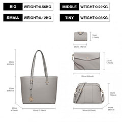 LG2110 - Miss Lulu 4 Piece Classic Sleek Handbag Set - Grey