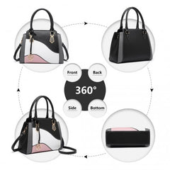 LG2254 - Miss Lulu Pretty Colour Combination Leather Handbag Tote Bag - Black