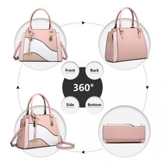 LG2254 - Miss Lulu Pretty Colour Combination Leather Handbag Tote Bag - Pink