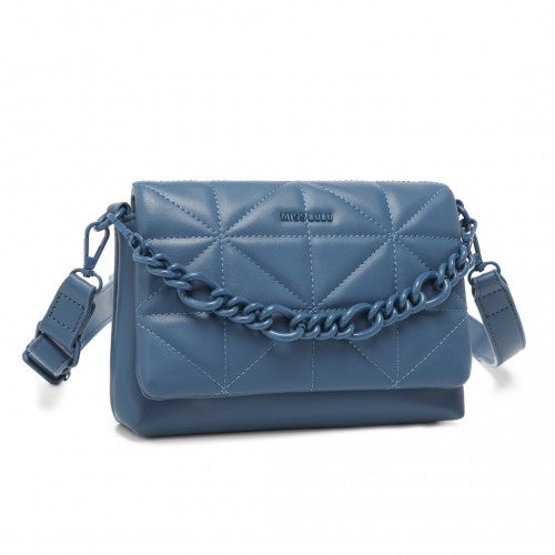 LG2318 - Miss Lulu Chic Quilted Shoulder Bag With Chain Strap - Blue