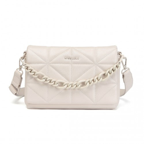 LG2318 - Miss Lulu Chic Quilted Shoulder Bag With Chain Strap - Beige