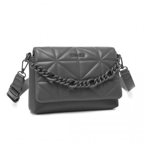 LG2318 - Miss Lulu Chic Quilted Shoulder Bag With Chain Strap - Grey