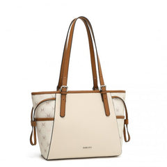 LG2322 - Miss Lulu Elegant Tote Bag With Monogram Pattern - Beige And Brown