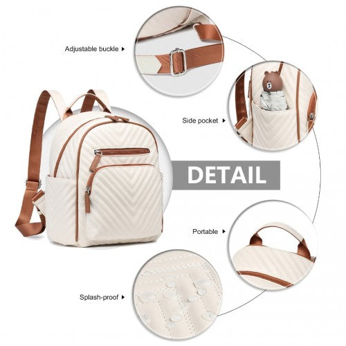 LG2323 - Miss Lulu Water-resistant Chic PU Leather Backpack - Beige And Brown