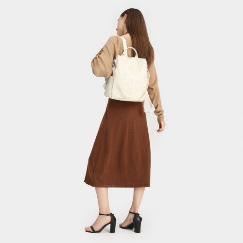 LG2333 - Miss Lulu Versatile Anti-Theft PU Leather Convertible Bag And Backpack - Beige