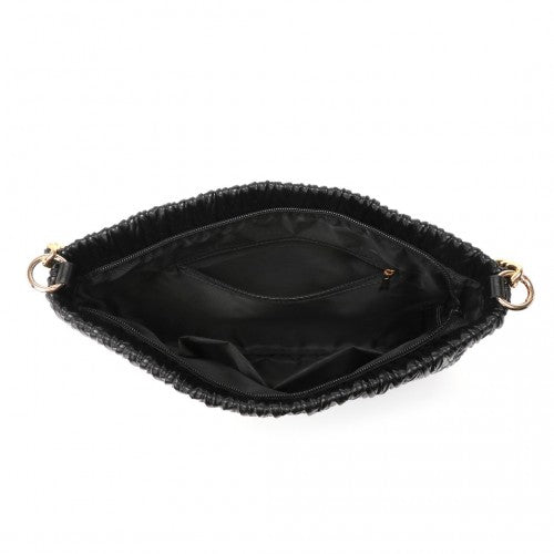 LG2338 - Miss Lulu Sophisticated Embossed PU Leather Commuter Shoulder Bag With Chain Strap - Black