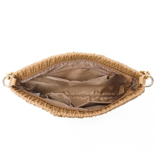 LG2338 - Miss Lulu Sophisticated Embossed PU Leather Commuter Shoulder Bag With Chain Strap - Camel