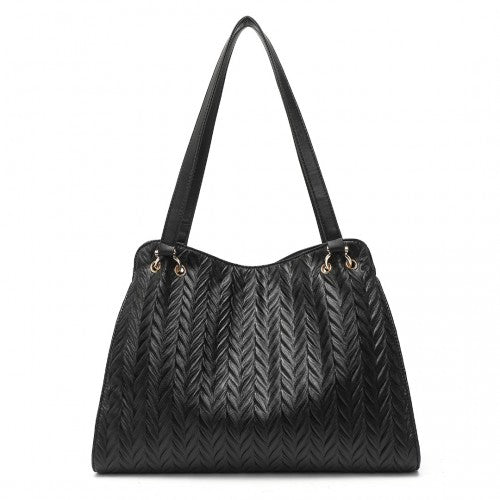 LG2339 - Miss Lulu Chic Embossed Tote With Tassel Detail And Card Pouch - Black