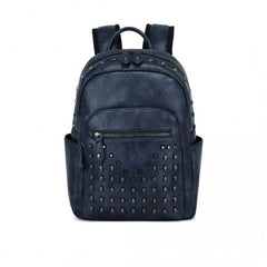 LG2414 - Miss Lulu Fashion PU Leather Skull Studded Backpack Designer Urban Chic Rock Style Stylish City Backpack with Detailed Studs - Navy