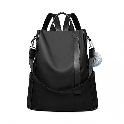 LG6917 - Miss Lulu Two Way Anti-theft Backpack with Pom Pom Pendant - Black