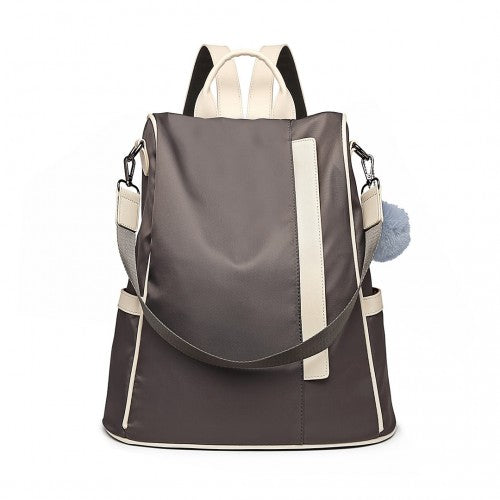 LG6917 - Miss Lulu Two Way Anti-theft Backpack with Pom Pom Pendant - Grey