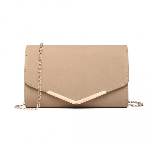 LH1756 - Miss Lulu Leather Look Envelope Clutch Bag - Beige