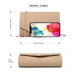 LH1756 - Miss Lulu Leather Look Envelope Clutch Bag - Beige