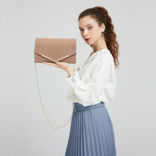 LH1756 - Miss Lulu Leather Look Envelope Clutch Bag - Beige