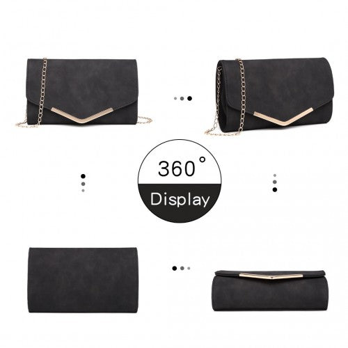 LH1756 - Miss Lulu Leather Look Envelope Clutch Bag - Black