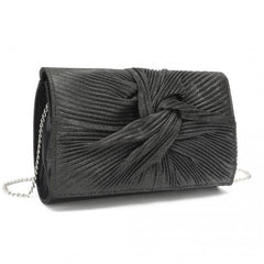 LH2252 - Miss Lulu Women's Pleated Bow Evening Bag Clutch Handbag - Black