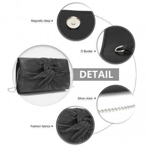 LH2252 - Miss Lulu Women's Pleated Bow Evening Bag Clutch Handbag - Black