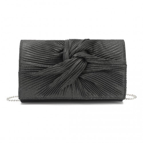 LH2252 - Miss Lulu Women's Pleated Bow Evening Bag Clutch Handbag - Black