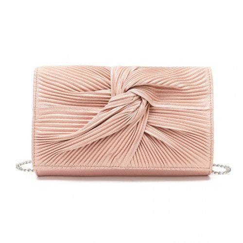 LH2252 - Miss Lulu Women's Pleated Bow Evening Bag Clutch Handbag - Pink