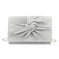 LH2252 - Miss Lulu Women's Pleated Bow Evening Bag Clutch Handbag - Silver