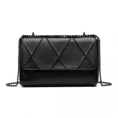 LH2253 - Miss Lulu Rhombus Flap Chain Shoulder Bag - Black