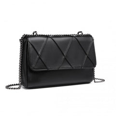 LH2253 - Miss Lulu Rhombus Flap Chain Shoulder Bag - Black