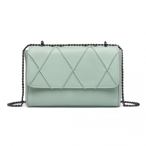 LH2253 - Miss Lulu Rhombus Flap Chain Shoulder Bag - Green