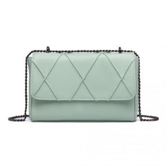 LH2253 - Miss Lulu Rhombus Flap Chain Shoulder Bag - Green