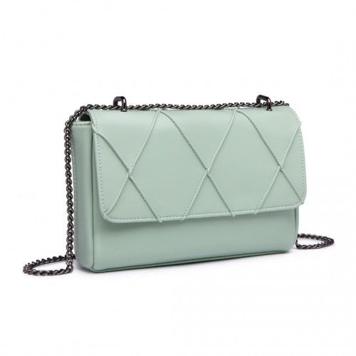 LH2253 - Miss Lulu Rhombus Flap Chain Shoulder Bag - Green