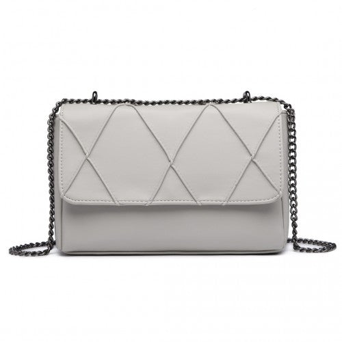 LH2253 - Miss Lulu Rhombus Flap Chain Shoulder Bag - Grey