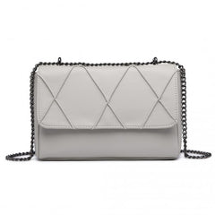 LH2253 - Miss Lulu Rhombus Flap Chain Shoulder Bag - Grey