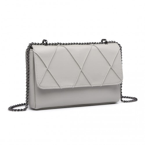 LH2253 - Miss Lulu Rhombus Flap Chain Shoulder Bag - Grey