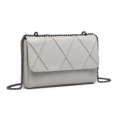 LH2253 - Miss Lulu Rhombus Flap Chain Shoulder Bag - Grey