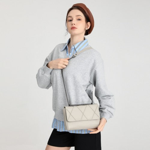 LH2253 - Miss Lulu Rhombus Flap Chain Shoulder Bag - Grey