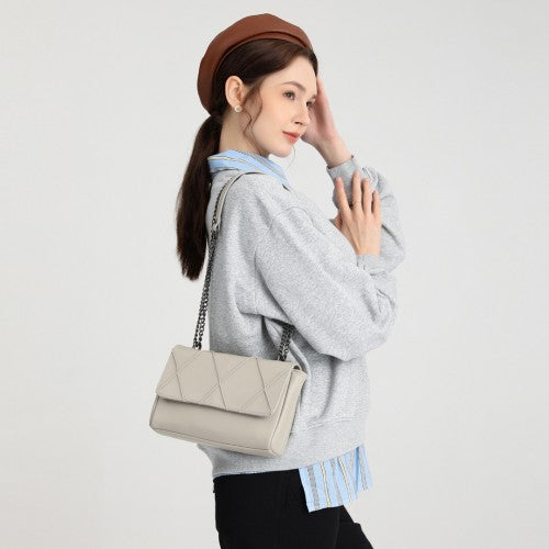 LH2253 - Miss Lulu Rhombus Flap Chain Shoulder Bag - Grey