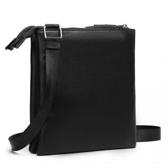 LH2301 - Miss Lulu Double Compartment Lightweight Leather Crossbody bag - Black