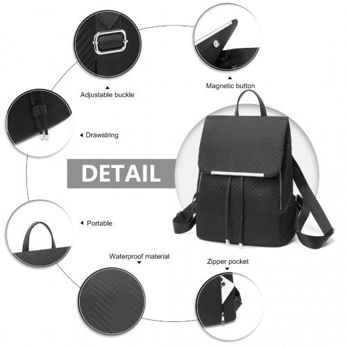 LH2358 - Miss Lulu Lightweight And Elegant Daily Backpack - Black