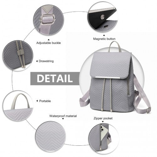 LH2358 - Miss Lulu Lightweight And Elegant Daily Backpack - Grey