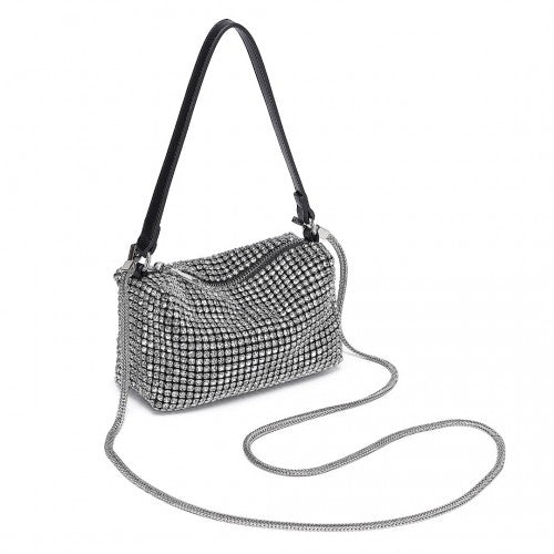 LH2407 - Miss Lulu Luxurious Rhinestone Crystal Evening Handbag - Silver