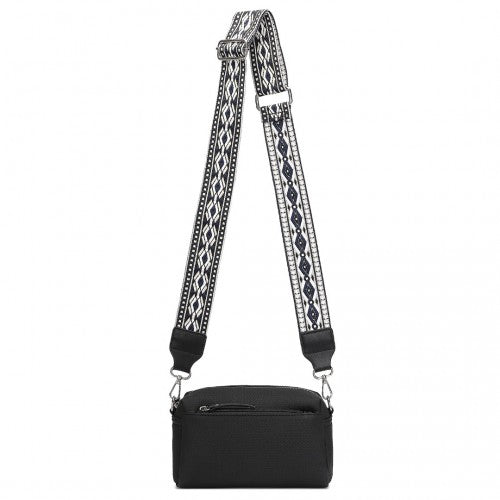 LH2410 - Miss Lulu Ethnic Jacquard Strap Water-Resistant Crossbody Bag - Black