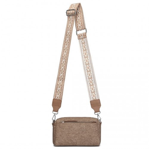 LH2410 - Miss Lulu Ethnic Jacquard Strap Water-Resistant Crossbody Bag - Brown