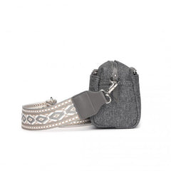 LH2410 - Miss Lulu Ethnic Jacquard Strap Water-Resistant Crossbody Bag - Grey