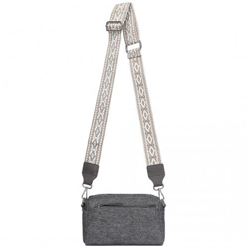 LH2410 - Miss Lulu Ethnic Jacquard Strap Water-Resistant Crossbody Bag - Grey