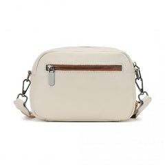 LH2418 - Miss Lulu Elegant Genuine Leather Crossbody Shoulder Bag with Jacquard Woven Strap - Beige And Brown