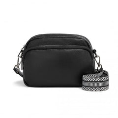 LH2418 - Miss Lulu Elegant Genuine Leather Crossbody Shoulder Bag with Jacquard Woven Strap - Black