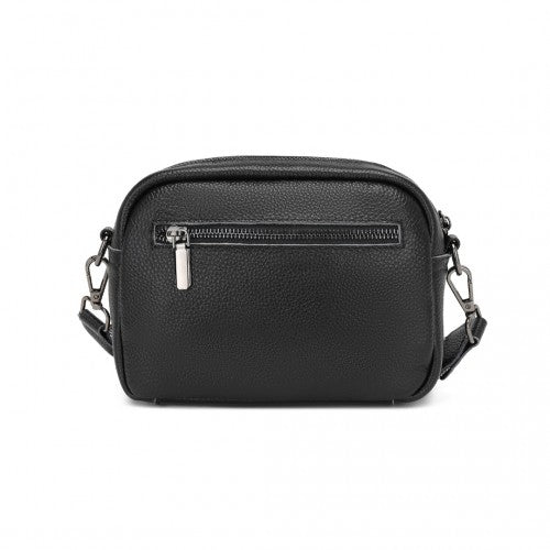 LH2418 - Miss Lulu Elegant Genuine Leather Crossbody Shoulder Bag with Jacquard Woven Strap - Black