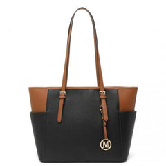 LM1642-1 - Miss Lulu Faux Leather Adjustable Handle Tote Bag - Black And Brown