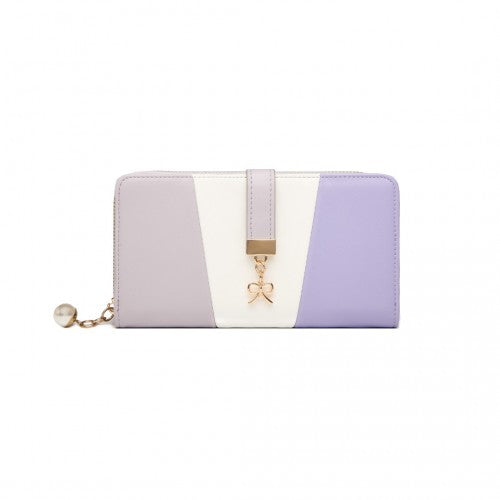 LP2030 - Miss Lulu Tri Colour Women's Leather Look Purse - Purple